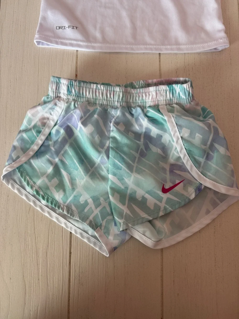 Toddler Nike White Tee with Aqua & Mint Printed Shorts Set - Picture 3 of 6
